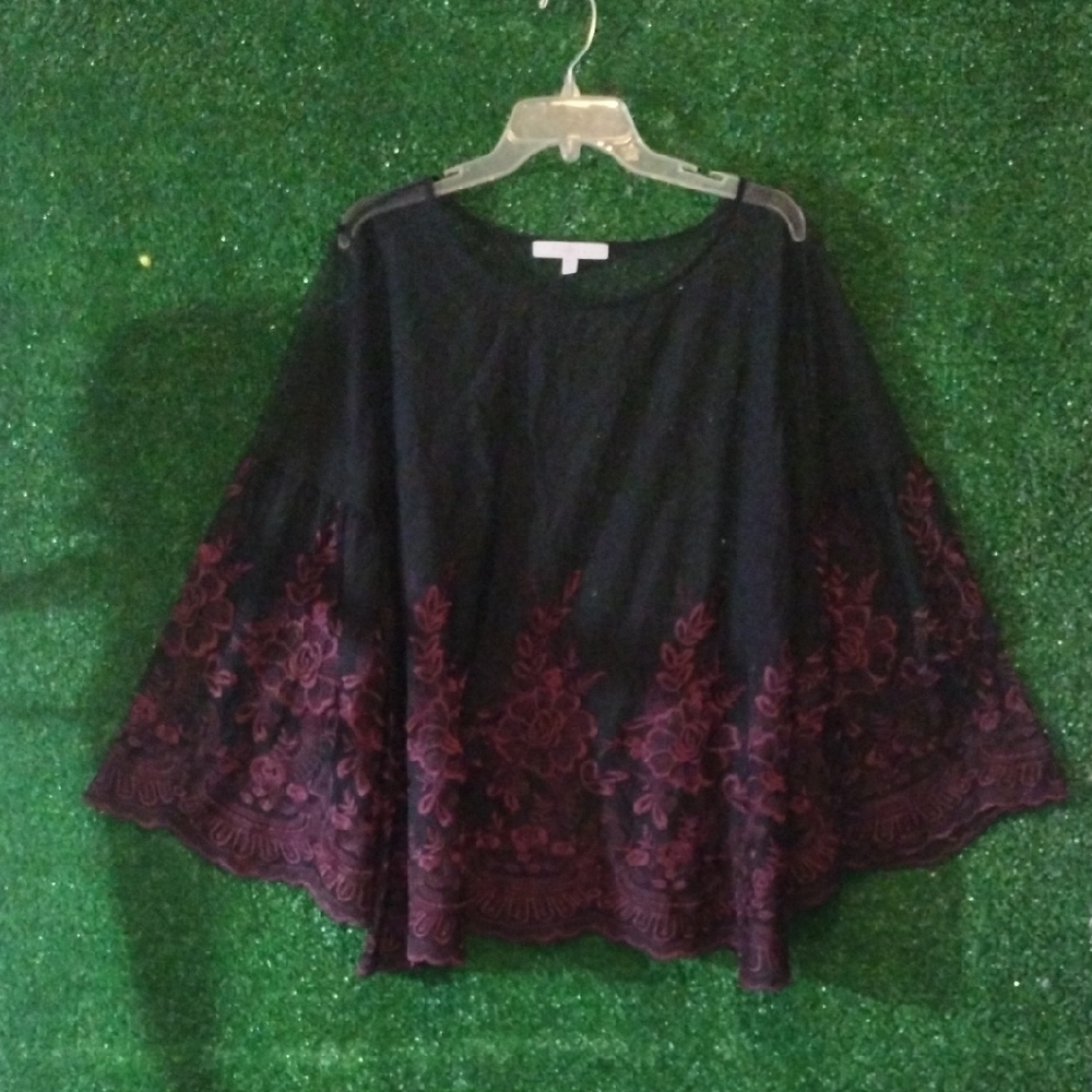 Fever Black and Burgundy Floral Blouse